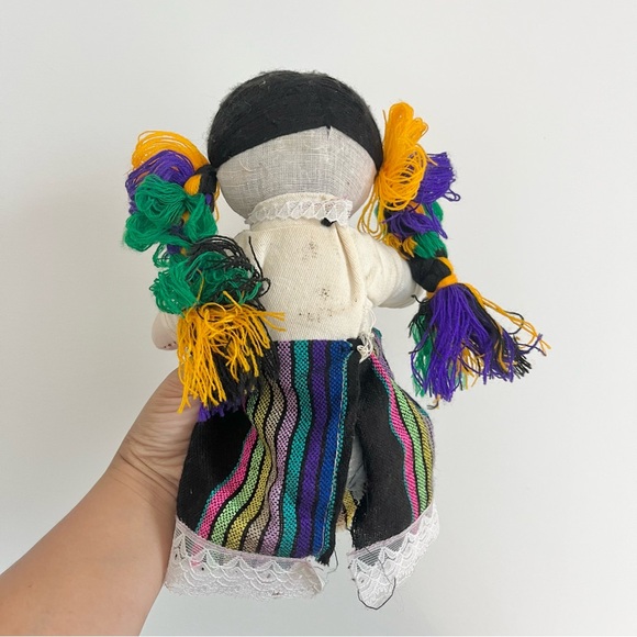 Vintage Handcrafted Mexican Girl Doll Stuffed Posable 8 Inches Traditional Dress - Picture 5 of 7